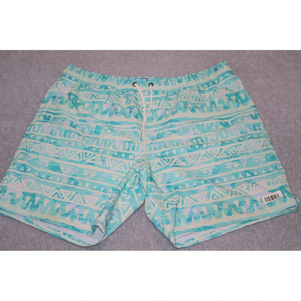 O'Neill Swim Trunks Men XL Teal Blue Geometric Tribal Board Shorts 7